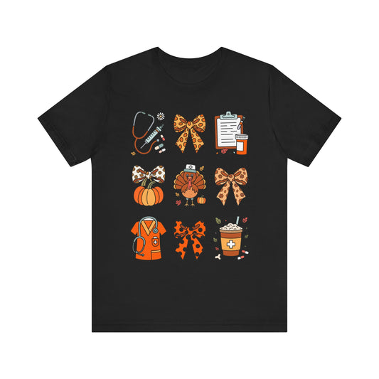 Fall Nurse Thanksgiving Unisex Tee - Cute Thanksgiving Turkey Nurse Pumpkin Spice Design