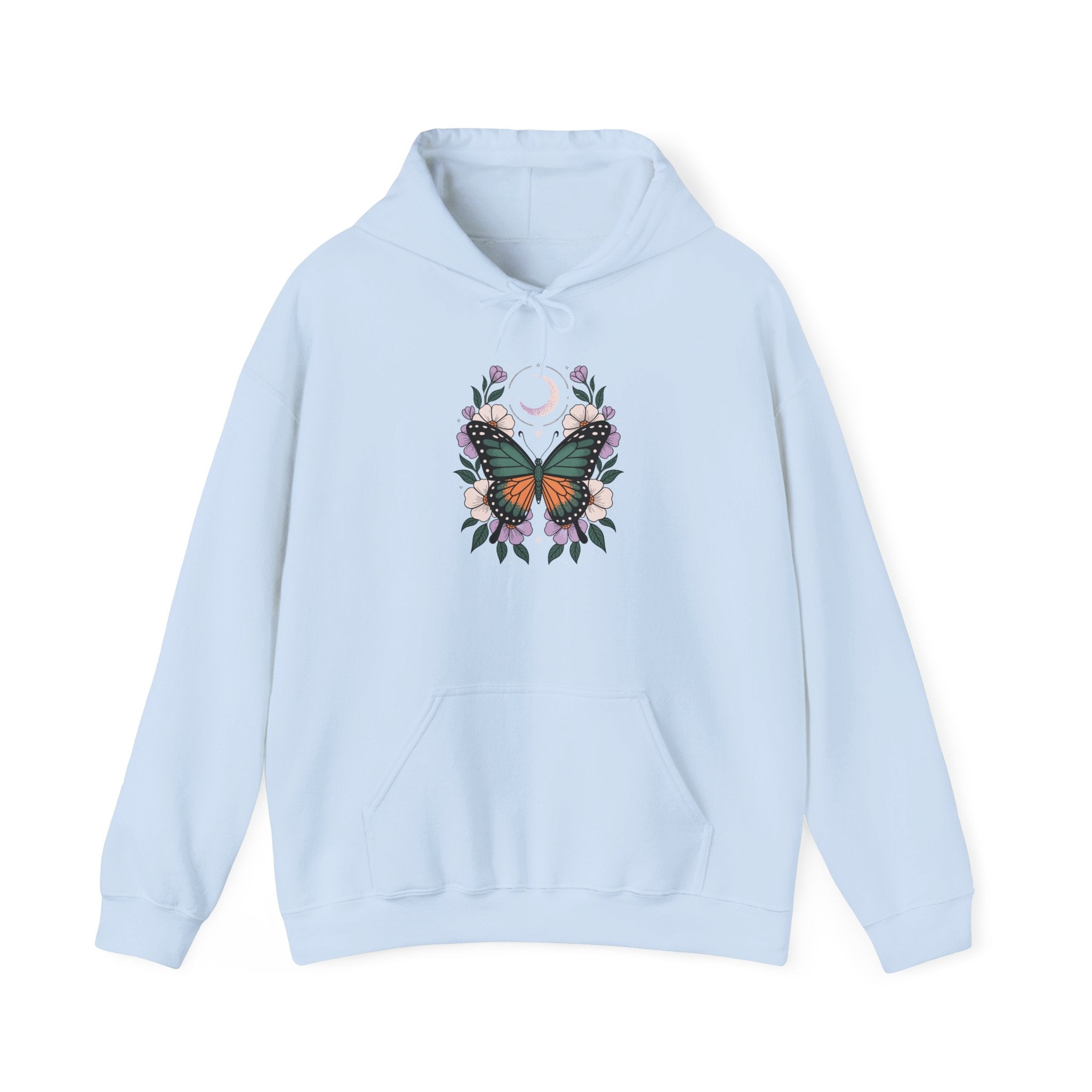 Butterfly Moon Floral Hoodie — Monarch Butterfly Crescent Moon Sweatshirt
