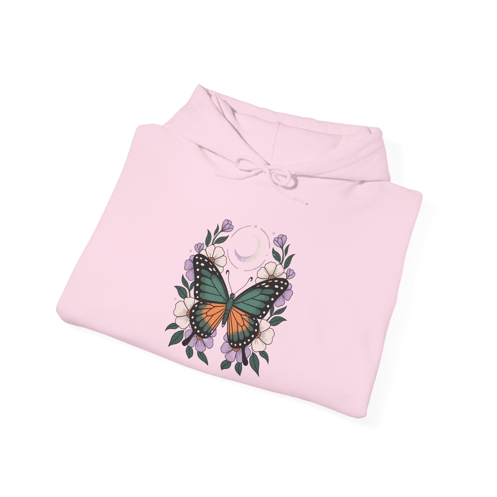 Butterfly Moon Floral Hoodie — Monarch Butterfly Crescent Moon Sweatshirt