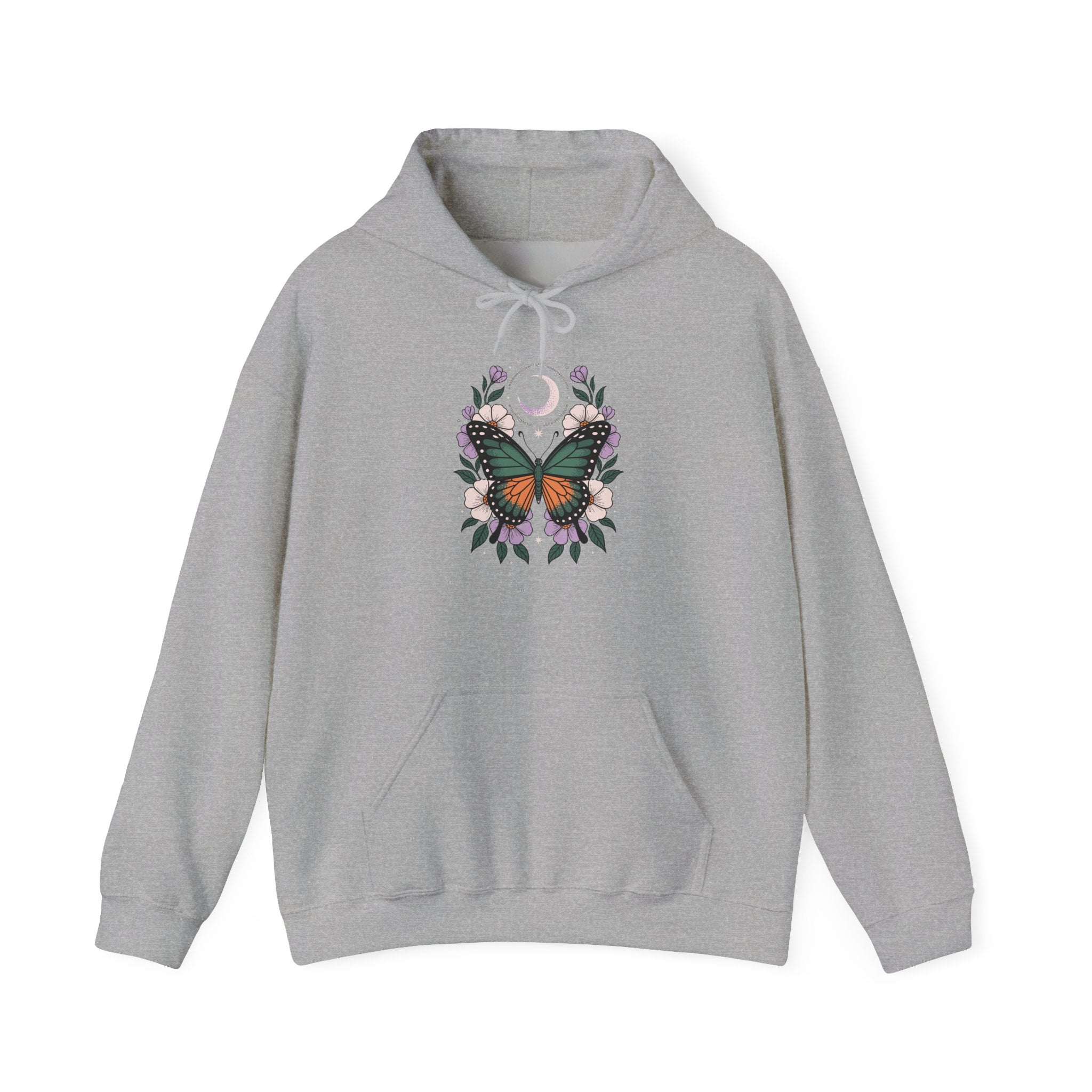 Butterfly Moon Floral Hoodie — Monarch Butterfly Crescent Moon Sweatshirt