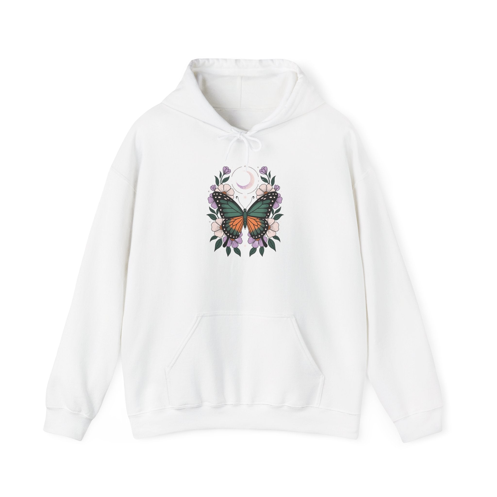 Butterfly Moon Floral Hoodie — Monarch Butterfly Crescent Moon Sweatshirt