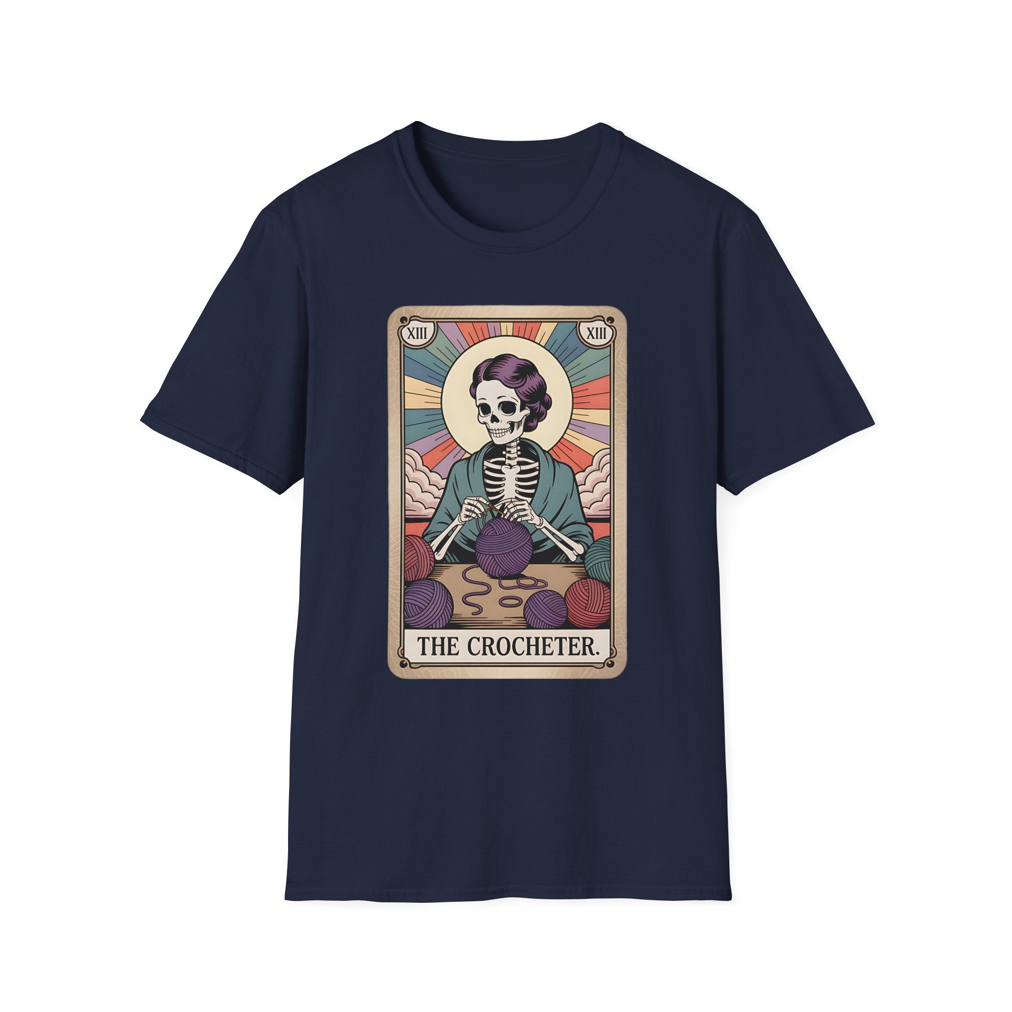 The Crocheter Tarot T-Shirt — Skeleton Knitting Card Tee for Crochet Lovers