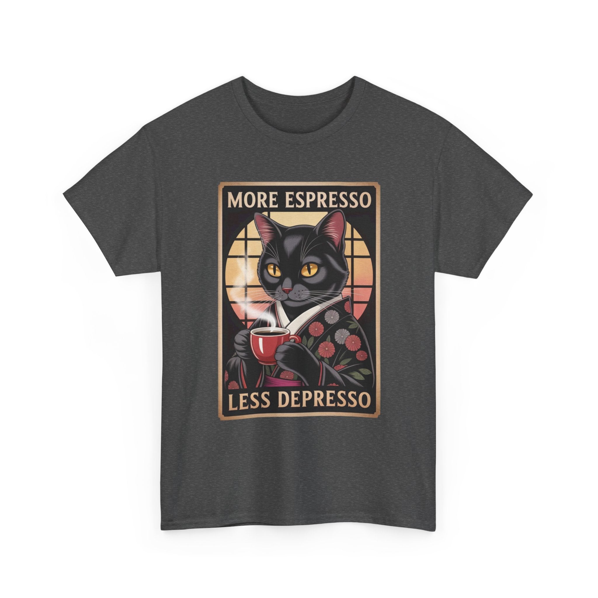 T-Shirt — "More Espresso Less Depresso" Cat Coffee Vintage Graphic Tee