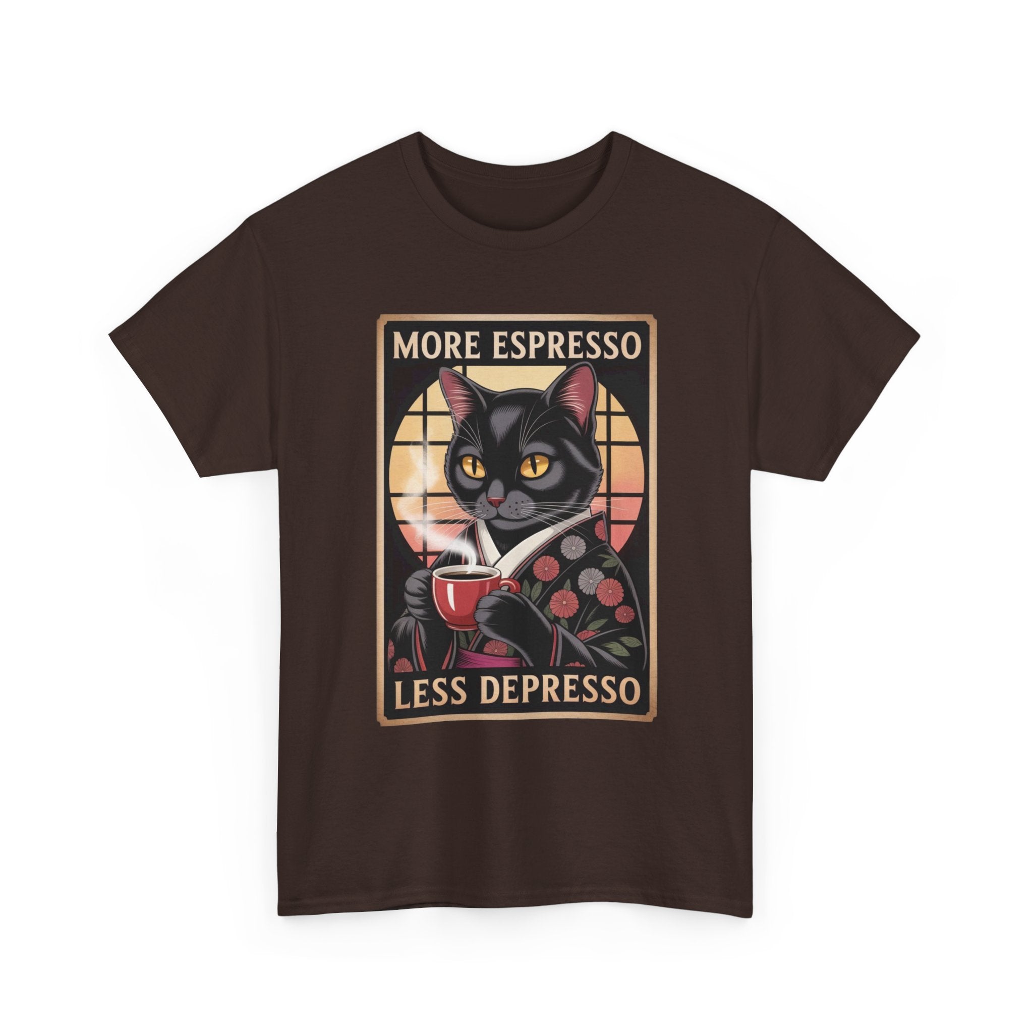 T-Shirt — "More Espresso Less Depresso" Cat Coffee Vintage Graphic Tee