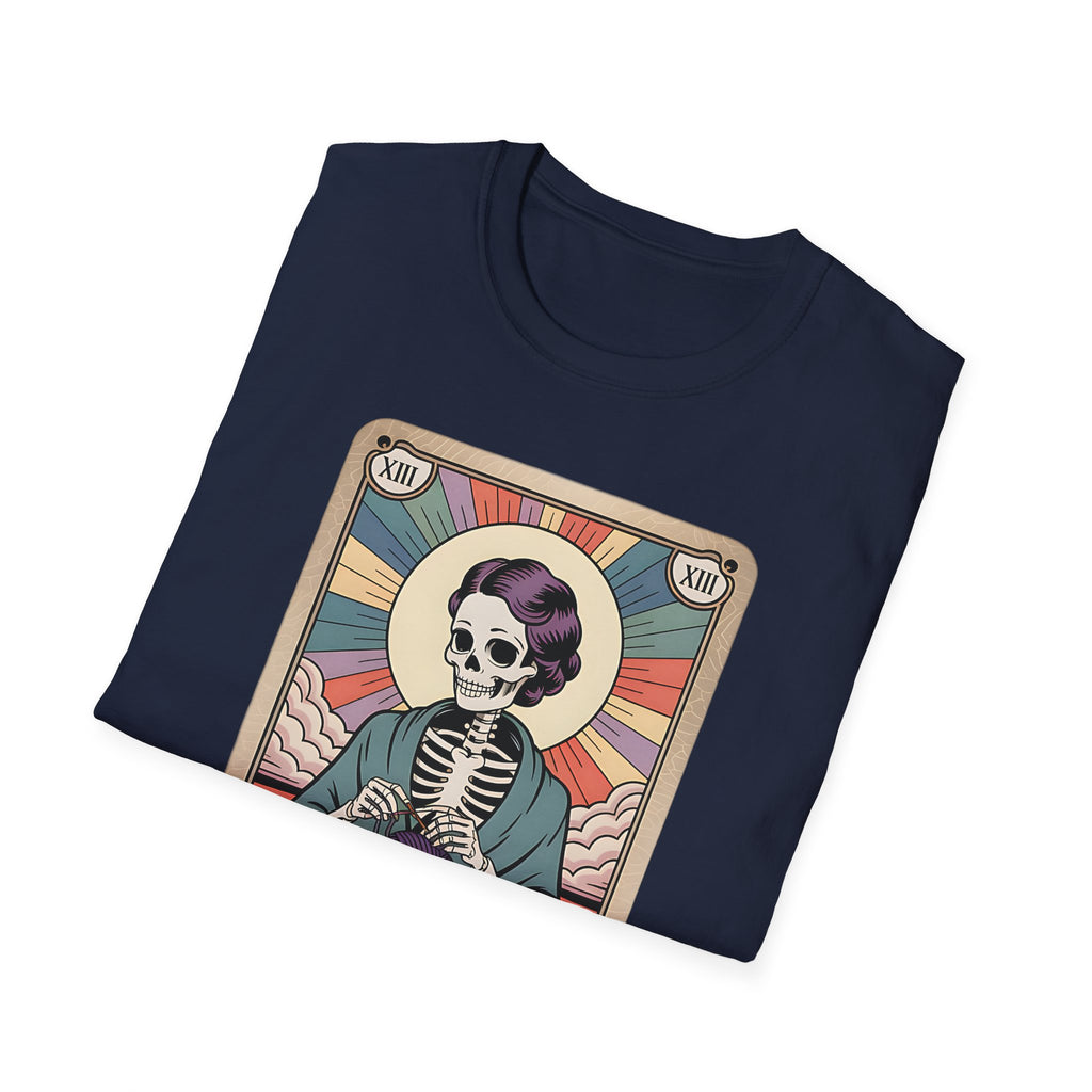 The Crocheter Tarot T-Shirt — Skeleton Knitting Card Tee for Crochet Lovers