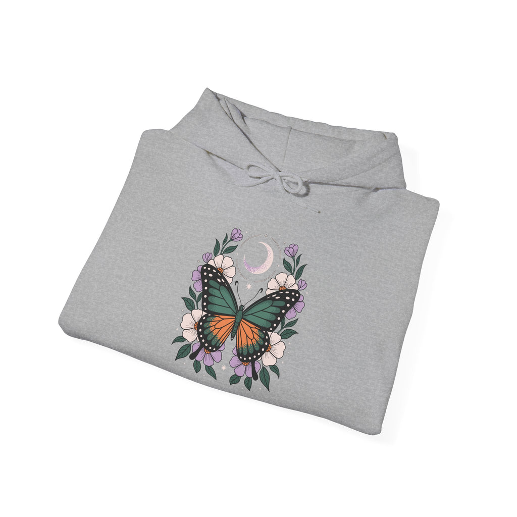 Butterfly Moon Floral Hoodie — Monarch Butterfly Crescent Moon Sweatshirt