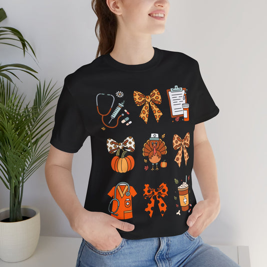 Fall Nurse Thanksgiving Unisex Tee - Cute Thanksgiving Turkey Nurse Pumpkin Spice Design