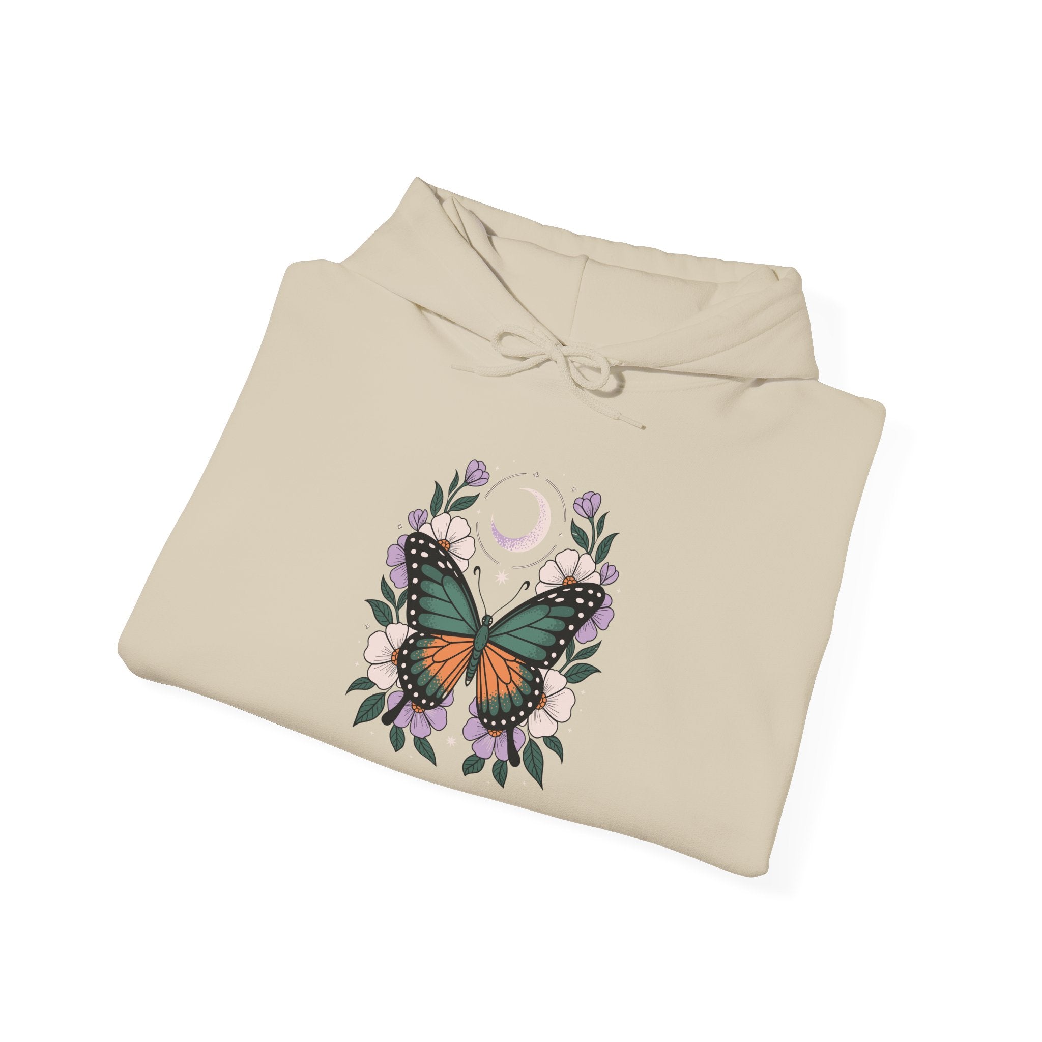 Butterfly Moon Floral Hoodie — Monarch Butterfly Crescent Moon Sweatshirt
