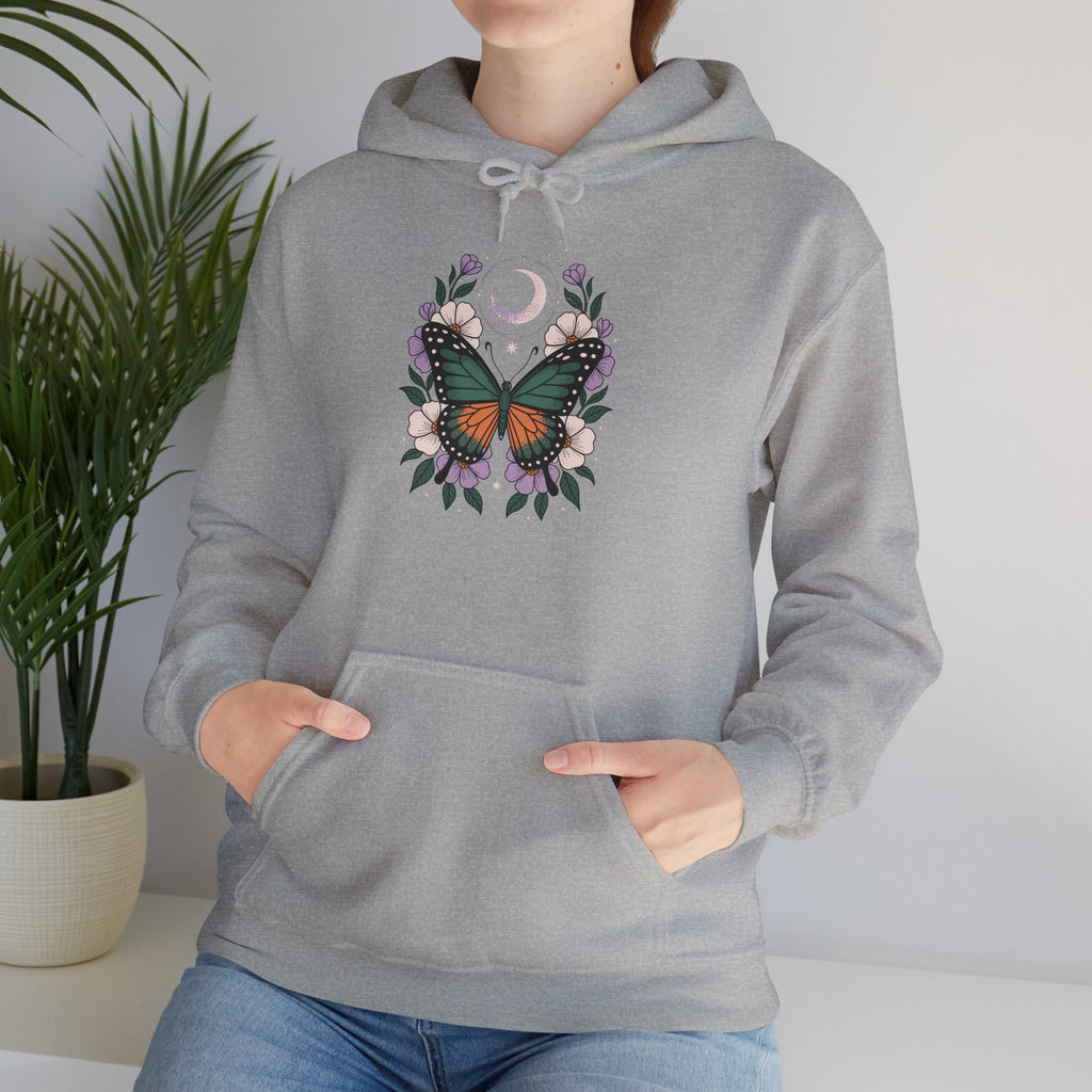 Butterfly Moon Floral Hoodie — Monarch Butterfly Crescent Moon Sweatshirt