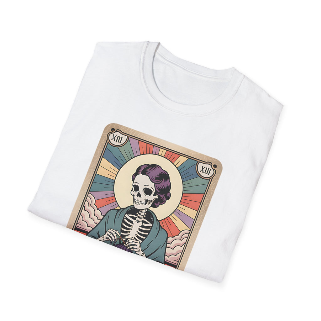 The Crocheter Tarot T-Shirt — Skeleton Knitting Card Tee for Crochet Lovers