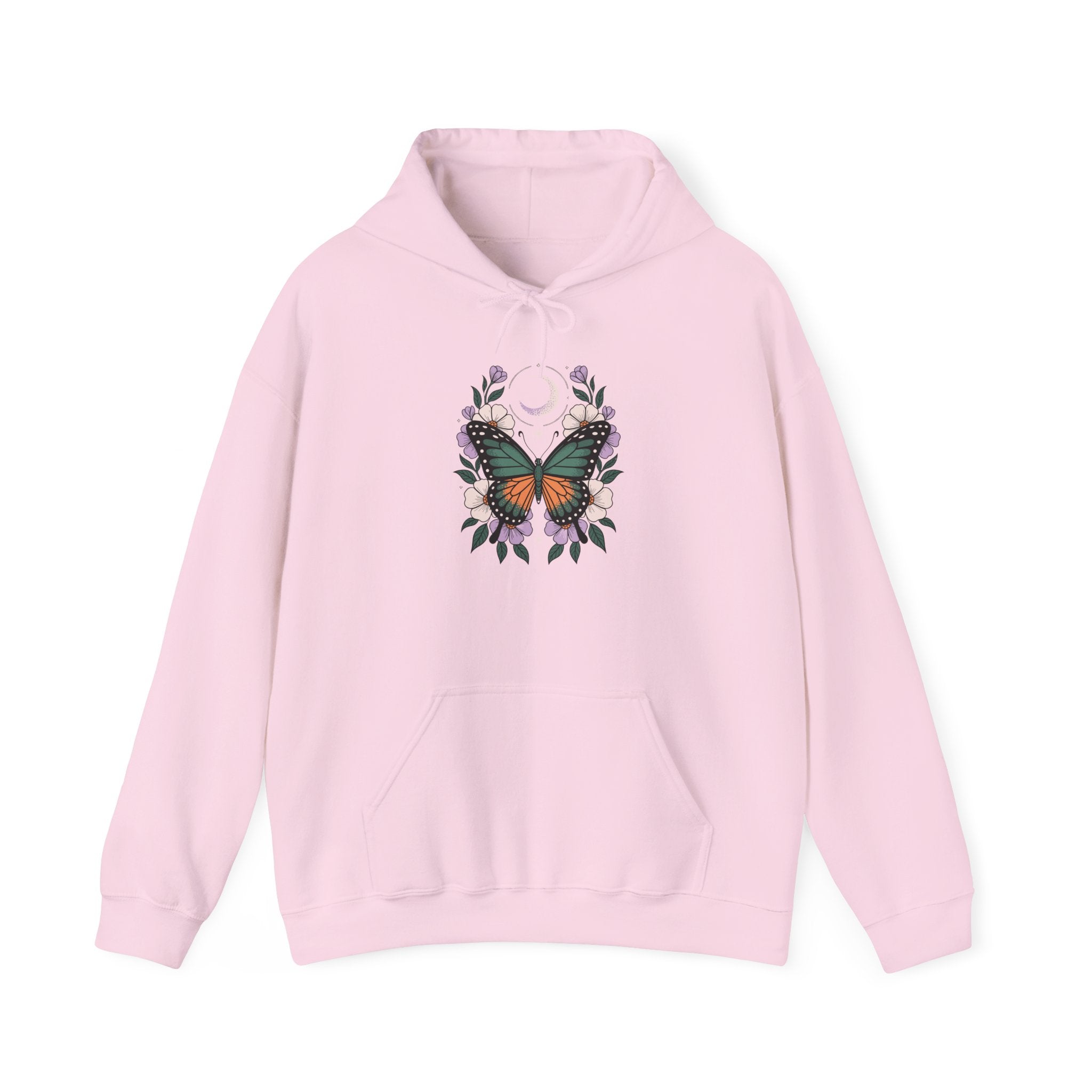 Butterfly Moon Floral Hoodie — Monarch Butterfly Crescent Moon Sweatshirt