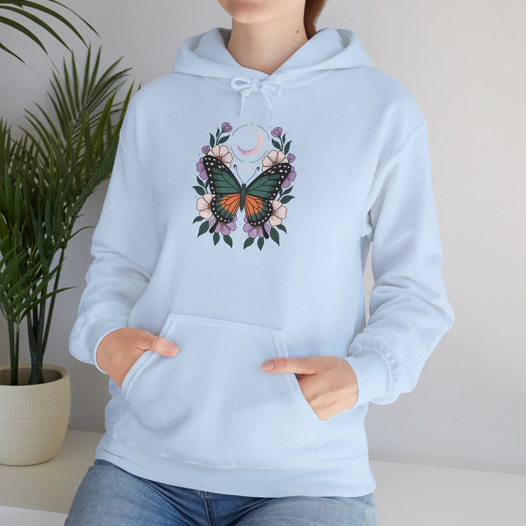Butterfly Moon Floral Hoodie — Monarch Butterfly Crescent Moon Sweatshirt