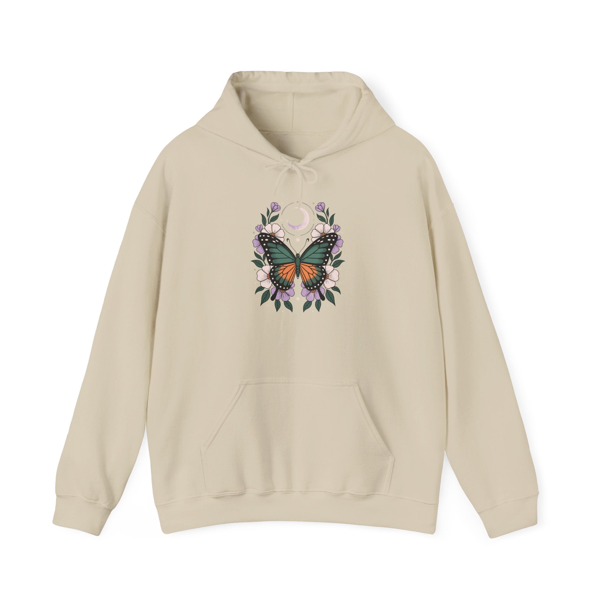 Butterfly Moon Floral Hoodie — Monarch Butterfly Crescent Moon Sweatshirt