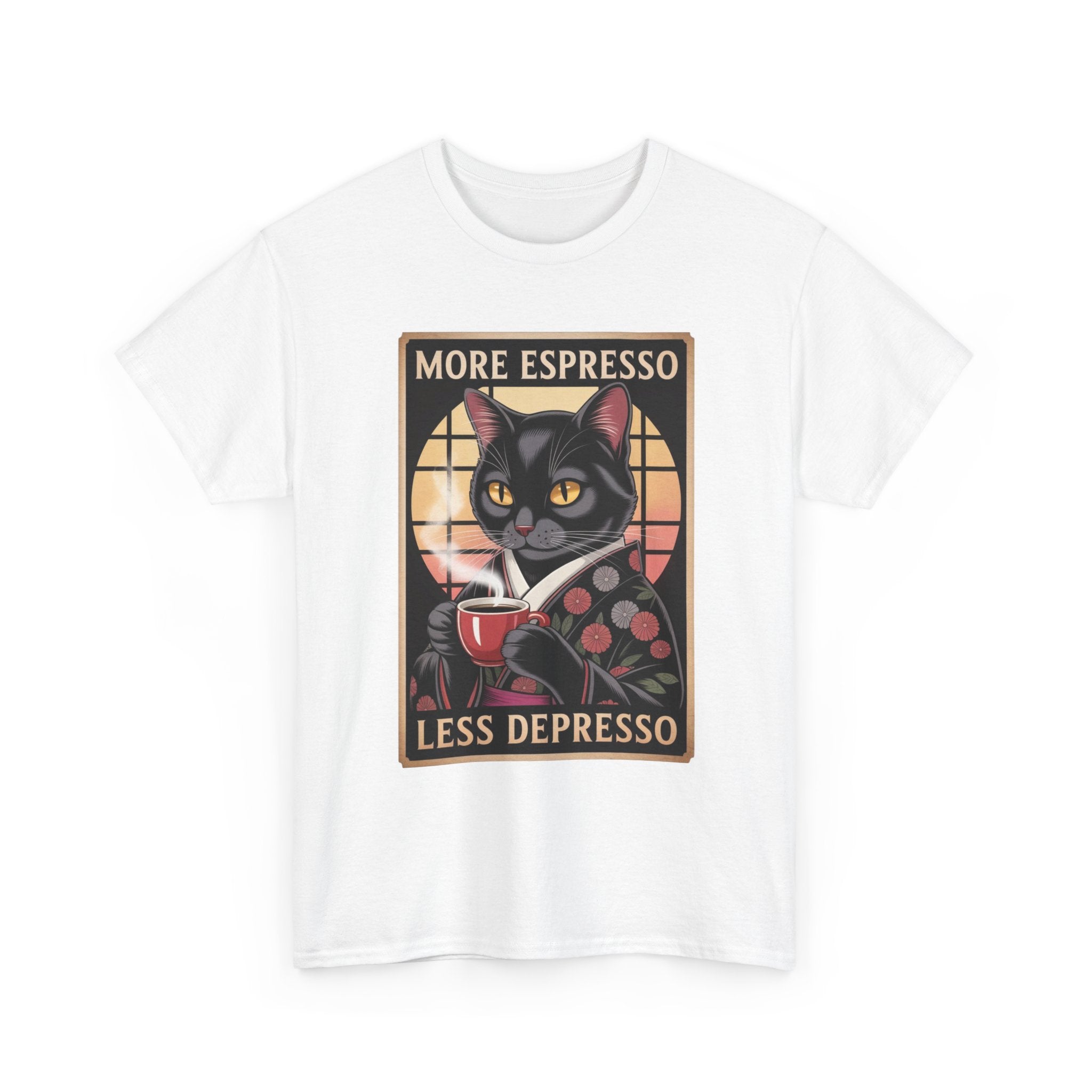 T-Shirt — "More Espresso Less Depresso" Cat Coffee Vintage Graphic Tee