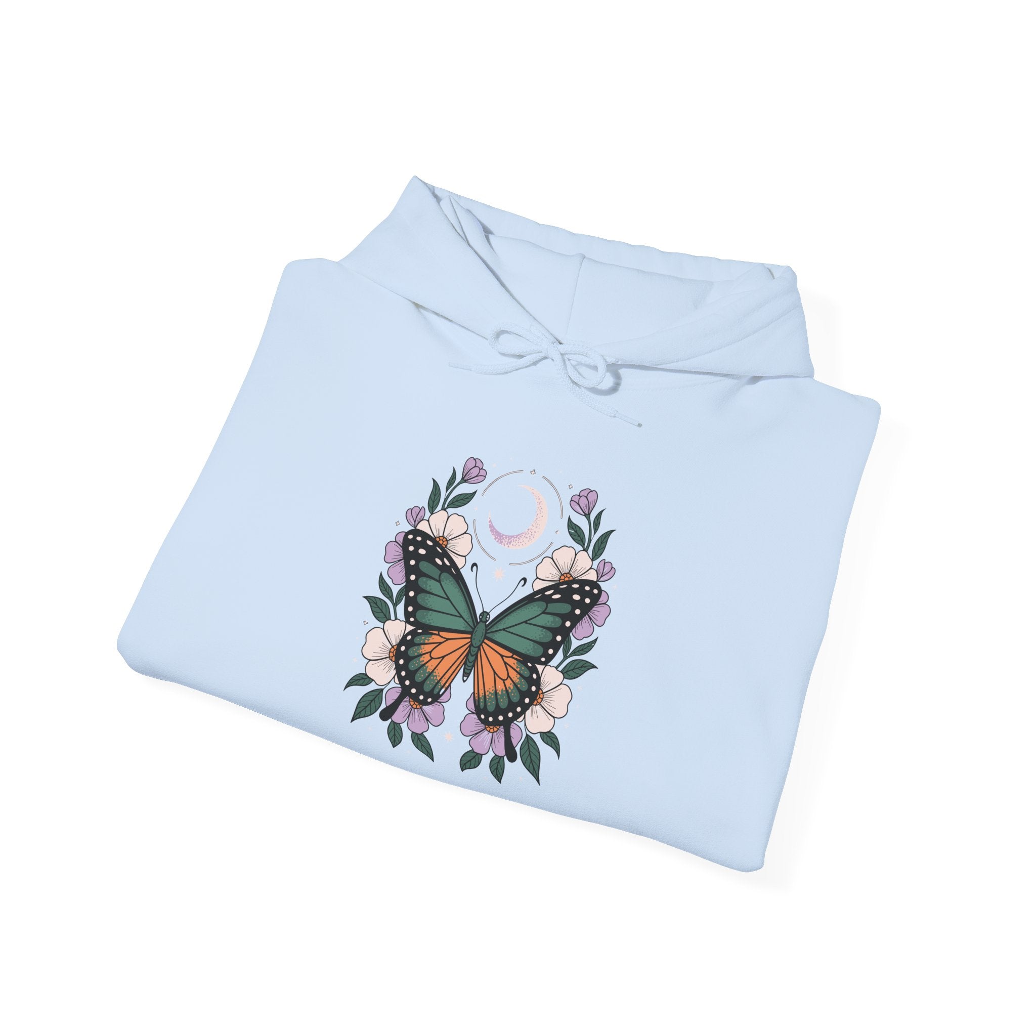 Butterfly Moon Floral Hoodie — Monarch Butterfly Crescent Moon Sweatshirt