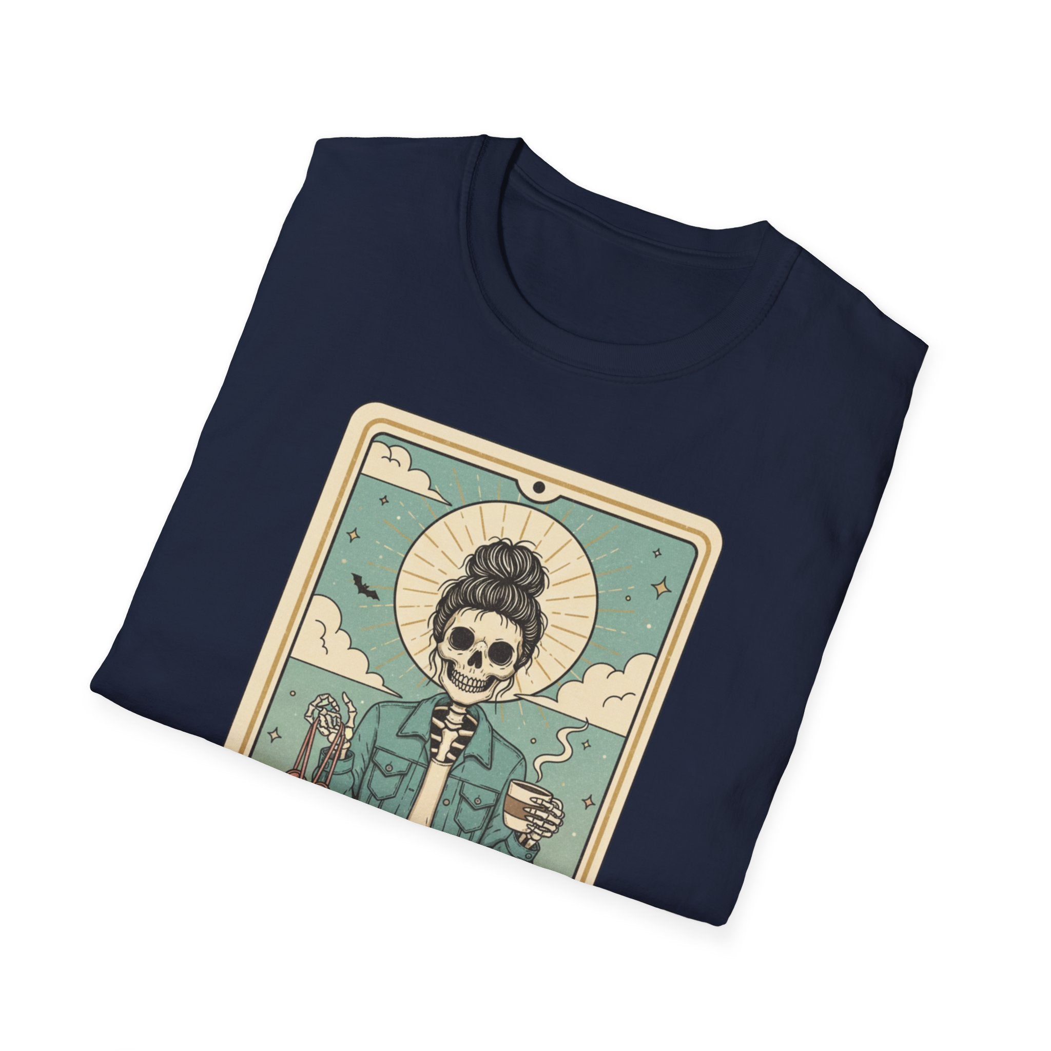 The Dance Mom Tarot T-Shirt — Skeleton Mom Holding Ballet Shoes Graphic Tee