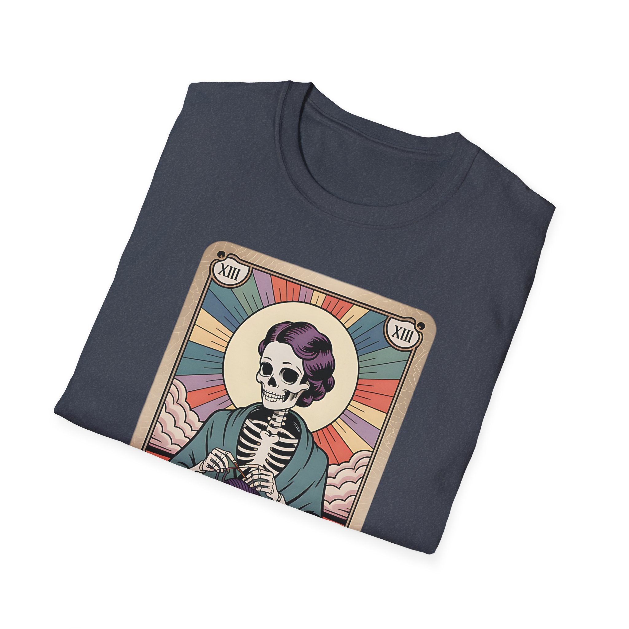 The Crocheter Tarot T-Shirt — Skeleton Knitting Card Tee for Crochet Lovers