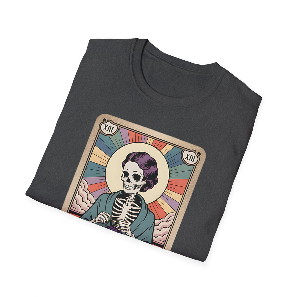 The Crocheter Tarot T-Shirt — Skeleton Knitting Card Tee for Crochet Lovers